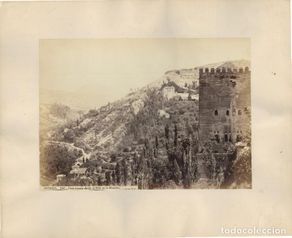 Fotografia antiga: Fotografía albumina 1870 Laurent 33x 24cm Vista tomada desde el Cubo en la Alhambra. Granada
